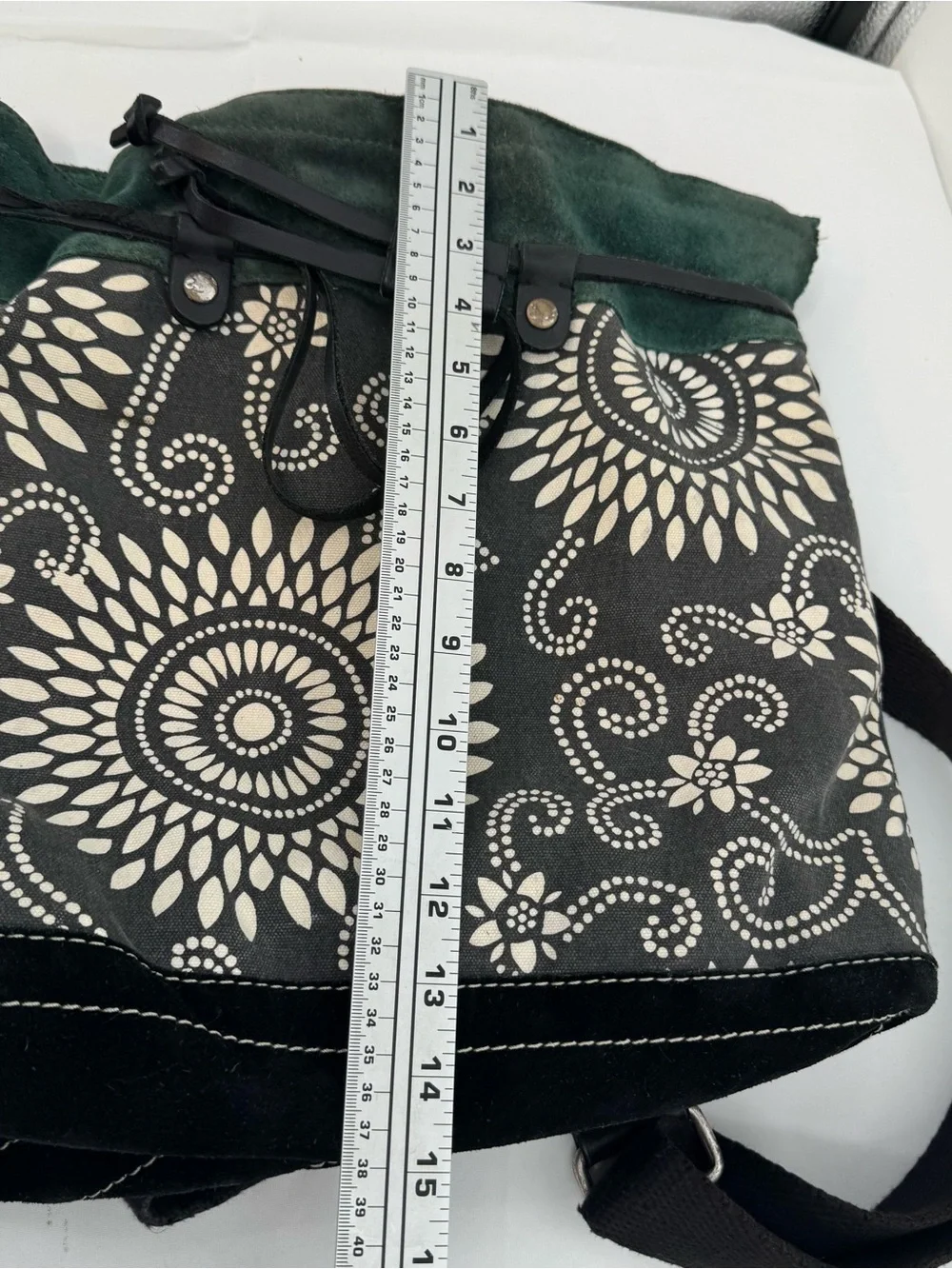 LUCKY BRAND Backpack (Deep Green Suede, Black Suede, Canvas Body, Cotton Straps)